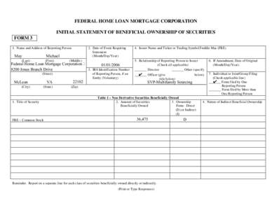 FEDERAL HOME LOAN MORTGAGE CORPORATION INITIAL STATEMENT OF BENEFICIAL OWNERSHIP OF SECURITIES FORM 3 1. Name and Address of Reporting Person  May