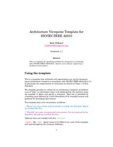 Architecture Viewpoint Template for ISO/IEC/IEEE[removed]Rich Hilliard [removed] VERSION