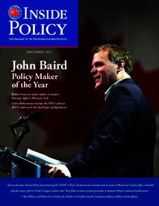 December, 2013  John Baird Policy Maker of the Year