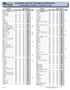 Local Sales and Use Tax Rates by City/County Tax Rates Effective October 1 - December 31, 2010 Location  Sales/Use Tax