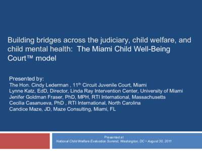 Building bridges across the judiciary, child welfare, and child mental health: The Miam Child Well-Being Court model