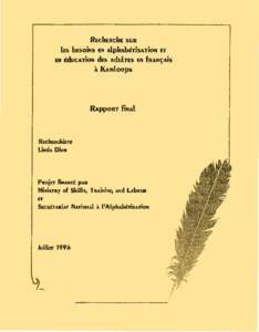 Recherche sur les besoins en alphabétisation et en éducation des adultes en français à Kamloops : rapport final