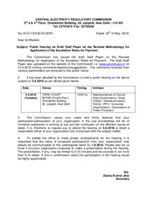 CENTRAL ELECTRICITY REGULATORY COMMISSION 3 d & 4th Floor, Chanderlok Building, 36, Janpath, New Delhi –Tel: Fax: rd  Dated: 24th of May, 2018