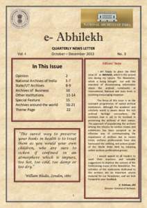 e- Abhilekh Vol -I QUARTERLY NEWS LETTER October – December 2013