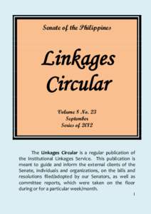 Senate of the Philippines  Linkages Circular Volume 8 No. 23 September