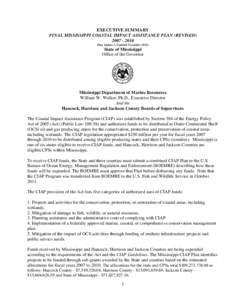 EXECUTIVE SUMMARY FINAL MISSISSIPPI COASTAL IMPACT ASSISTANCE PLAN (REVISEDPlan Update 1 (Updated NovemberState of Mississippi