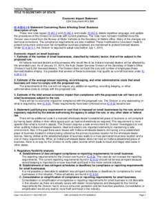 Indiana Register TITLE 75 SECRETARY OF STATE Economic Impact Statement LSA Document #[removed]IC[removed]Statement Concerning Rules Affecting Small Business Description of rule