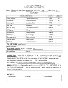 CITY OF CLEARWATER WETLAND EVALUATION DATA DATE: [removed]WETLAND NO[removed]FLUCCS.NO.__621_____PHOTO NO. 3/3___ VEGETATION DOMINANT SPECIES