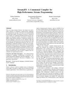 StreamJIT: A Commensal Compiler for High-Performance Stream Programming Jeffrey Bosboom MIT CSAIL 