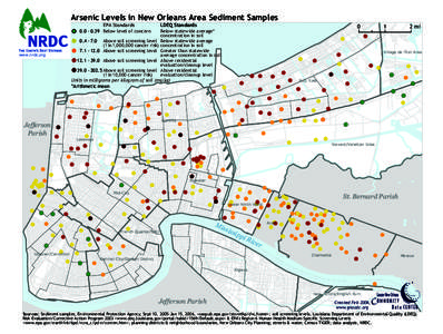Arsenic Levels in New Orleans Area Sediment Samples LDEQ Standards Below statewide average* concentration in soilAbove soil screening level Below statewide average (1 in 1,000,000 cancer risk) concentration in