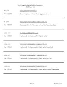 New Hampshire Public Utilities Commission 2015 Master List DM[removed]ENERGY NEW ENGLAND, LLC