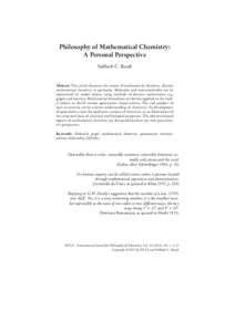 Philosophy of Mathematical Chemistry: A Personal Perspective