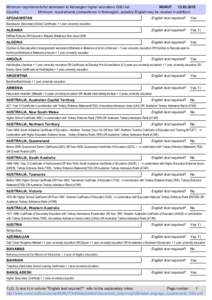 Minimum requirements for admission to Norwegian higher education/ GSU list NOKUTCountry Minimum requirements (competence in Norwegian, possibly English may be needed in addition) AFGHANISTAN