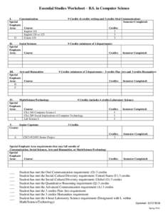 Essential Studies Worksheet – B.S. in Computer Science I. Communication Special Emphasis Area: