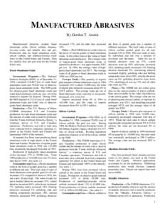 MANUFACTURED ABRASIVES By Gordon T. Austin Manufactured abrasives include fused aluminum oxide, silicon carbide, aluminazirconia oxide, and metallic shot and grit. Production data for fused aluminum oxide, silicon carbid