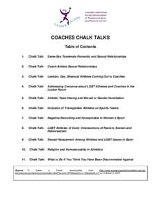 COACHES CHALK TALKS Table of Contents 1. Chalk Talk: