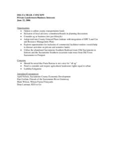 DELTA TRAIL CONCEPT Private Landowners/Business Interests June 22, 2006 Opportunities • Option to utilize county transportation funds