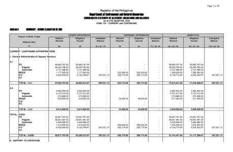 Page 1 of 78  Republic of the Philippines Department of Environment and Natural Resources CONSOLIDATED STATEMENT OF ALLOTMENT, OBLIGATIONS AND BALANCES