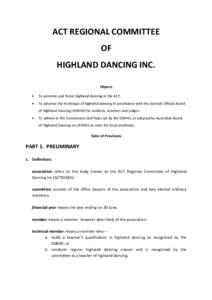ACT REGIONAL COMMITTEE OF HIGHLAND DANCING INC. Objects 