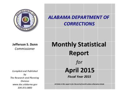 ALABAMA DEPARTMENT OF CORRECTIONS Jefferson S. Dunn Commissioner