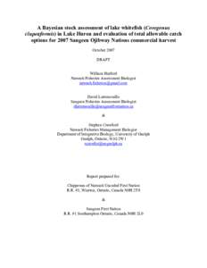 First Nations in Ontario / Saugeen First Nation / Chippewas of Saugeen Ojibway Territory / Ojibwe / Chippewas of Nawash Unceded First Nation / Bruce Peninsula / Ojibwe people / Stock assessment / Lake whitefish / First Nations / Ontario / Aboriginal peoples in Canada