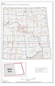 Figure 1.  The North Dakota Study Area and its location within the North Dakota Planning Area. 102W  100W