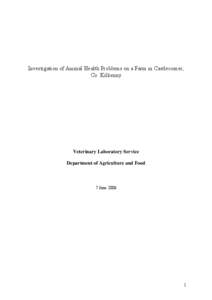 Investigation of Animal Health Problems on a Farm in Castlecomer, Co. Kilkenny Veterinary Laboratory Service Department of Agriculture and Food