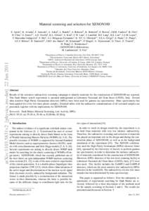 Material screening and selection for XENON100 E. Aprilea , K. Arisakaf , F. Arneodoc , A. Askinb , L. Baudisb , A. Behrensb , K. Bokelohh , E. Brownf , J.M.R. Cardosod , B. Choia , D. Clinef , S. Fattoric,i , A.D. Ferell