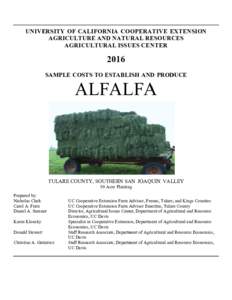 Sample Costs to Establish and Produce Alfalfa, Tulare County, Southern San Joaquin Valley, 50 Acre Planting, 2016