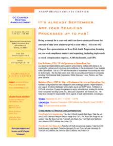 NASPP ORANGE COUNTY CHAPTER OC Chapter Meeting Announcement  It’s already September.