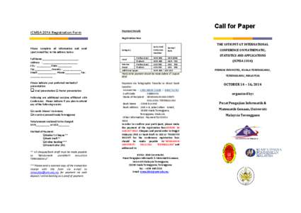 Call for Paper ICMSA 2014 Registration Form Payment Details Registration Fees