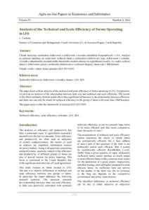 Agris on-line Papers in Economics and Informatics Volume VI Number 4, 2014  Analysis of the Technical and Scale Efficiency of Farms Operating