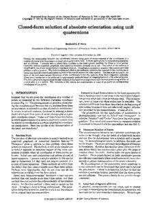 Closed-form solution of absolute orientation using unit quaternions