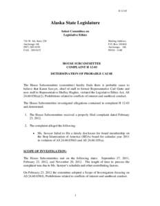HAlaska State Legislature Select Committee on Legislative Ethics 716 W. 4th, Suite 230