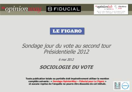 Sondage jour du vote au second tour Présidentielle[removed]mai 2012 SOCIOLOGIE DU VOTE Toute publication totale ou partielle doit impérativement utiliser la mention