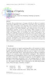 Language and Linguistics Compass[removed]): 480–508, [removed]j.1749-818x[removed]x  Typology of Ergativity