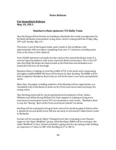 Turks  Caicos Racing Team News Release STAN COMMENTS May