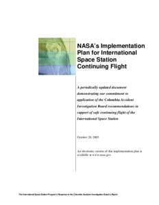 NASA’s Implementation Plan for International Space Station Continuing Flight  A periodically updated document