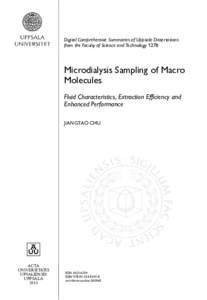 Digital Comprehensive Summaries of Uppsala Dissertations from the Faculty of Science and Technology 1278 Microdialysis Sampling of Macro Molecules Fluid Characteristics, Extraction Efficiency and