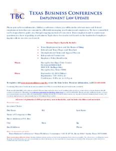 Texas Business Conference Registration Form: Nacogdoches - September 12, 2014