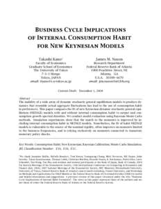 Business Cycle Implications of Internal Consumption Habit for New Keynesian Models Takashi Kano†  James M. Nason