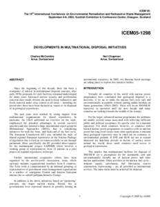 ICEM’05: th The 10 International Conference on Environmental Remediation and Radioactive Waste Management September 4-8, 2005, Scottish Exhibition & Conference Centre, Glasgow, Scotland  ICEM05-1298