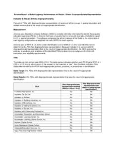 Arizona Report of Public Agency Performance on Racial / Ethnic Disproportionate Representation Indicator 9: Racial / Ethnic Disproportionality Percent of PEAs with disproportionate representation of racial and ethnic gro