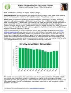 Berkeley Climate Action Plan: Tracking our Progress Adapting to a Changing Climate – Water Consumption Goal: Make Berkeley resilient to the impacts of climate change Performance metric: Annual community-wide water cons