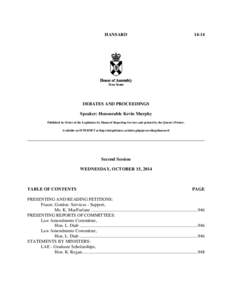 HANSARD[removed]DEBATES AND PROCEEDINGS Speaker: Honourable Kevin Murphy