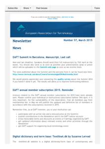 EAFT Newsletter. Number 57, March 2015