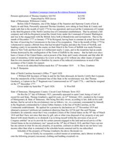 Southern Campaign American Revolution Pension Statements Pension application of Thomas Granbery S41592 fn31NC Transcribed by Will Graves[removed]State of Mississippi, Wilkinson County