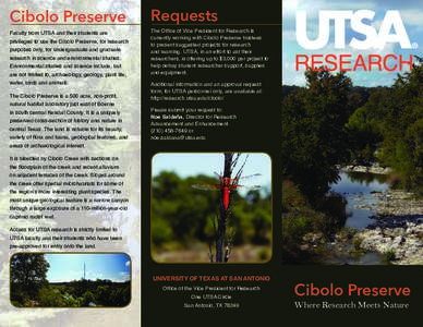 Cibolo Preserve  Requests Faculty from UTSA and their students are