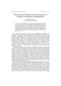 Mathematics Education Research Journal  2002, Vol. 14, No. 1, 4-15 The Influence of Optimism and Pessimism on Student Achievement in Mathematics