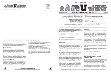 The University of Utah  Spring 2013 Community Forum newsletter